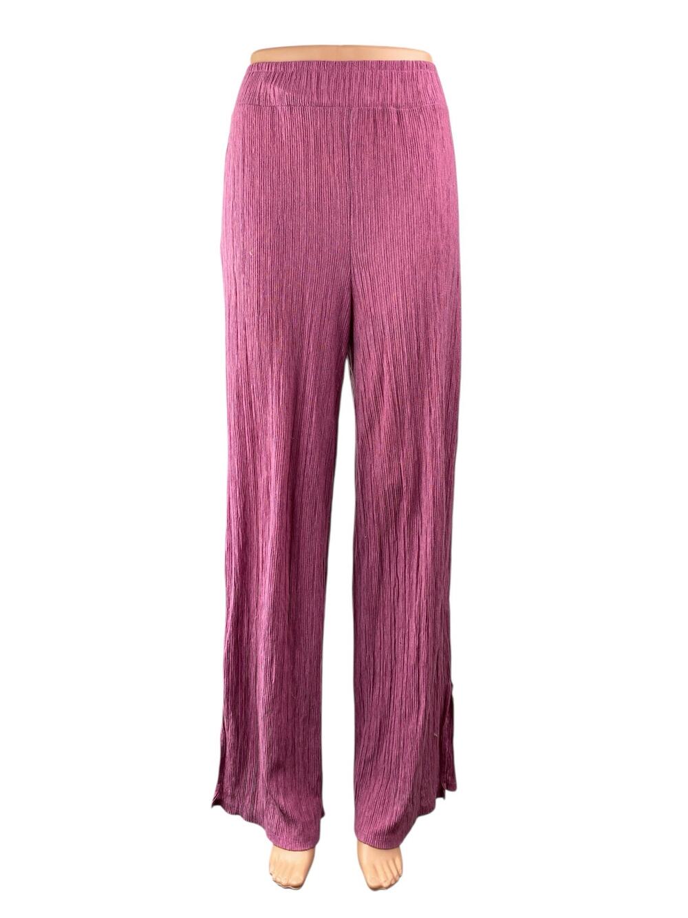 Zara Women's Pink High Waisted Plisse Pull On Wide Leg Trousers Pants Size M